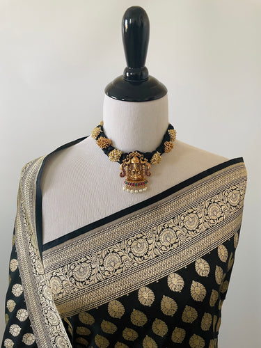Banarasi Katan Uppada Pure Silk Saree | Black | Gold Zari | Handwoven | Silk Mark Certified | Ships from California